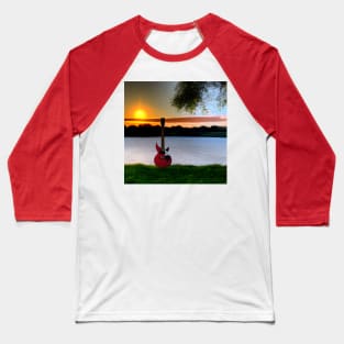 A Red Guitar Sitting On A Lake At Sunset Baseball T-Shirt